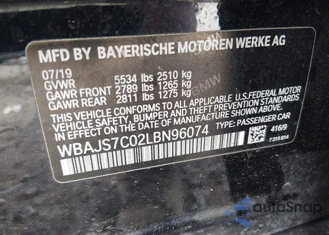2020 BMW M550I xDrive from USA, damaged, VIN WBAJS7C02LBN96074